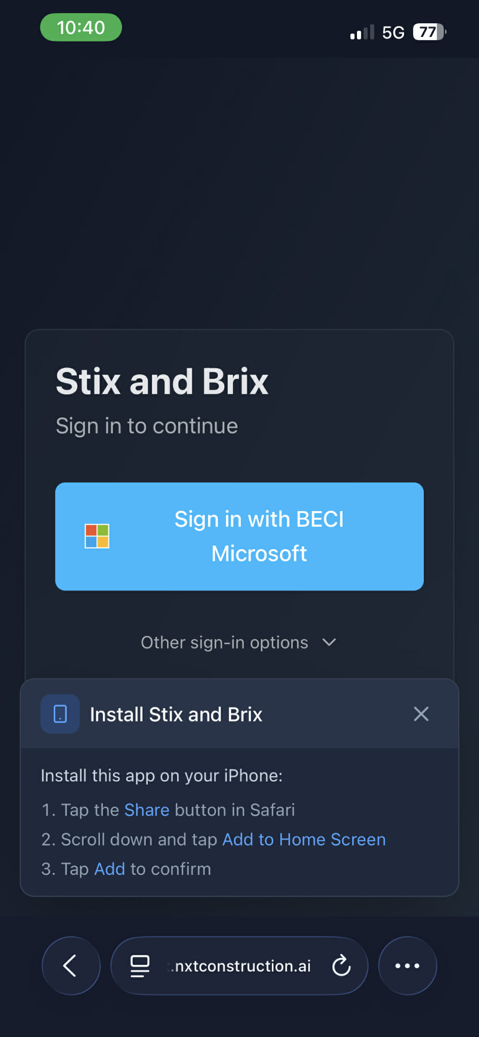 Mobile device showing the "Add to Home Screen" prompt for GrndCtrl PWA