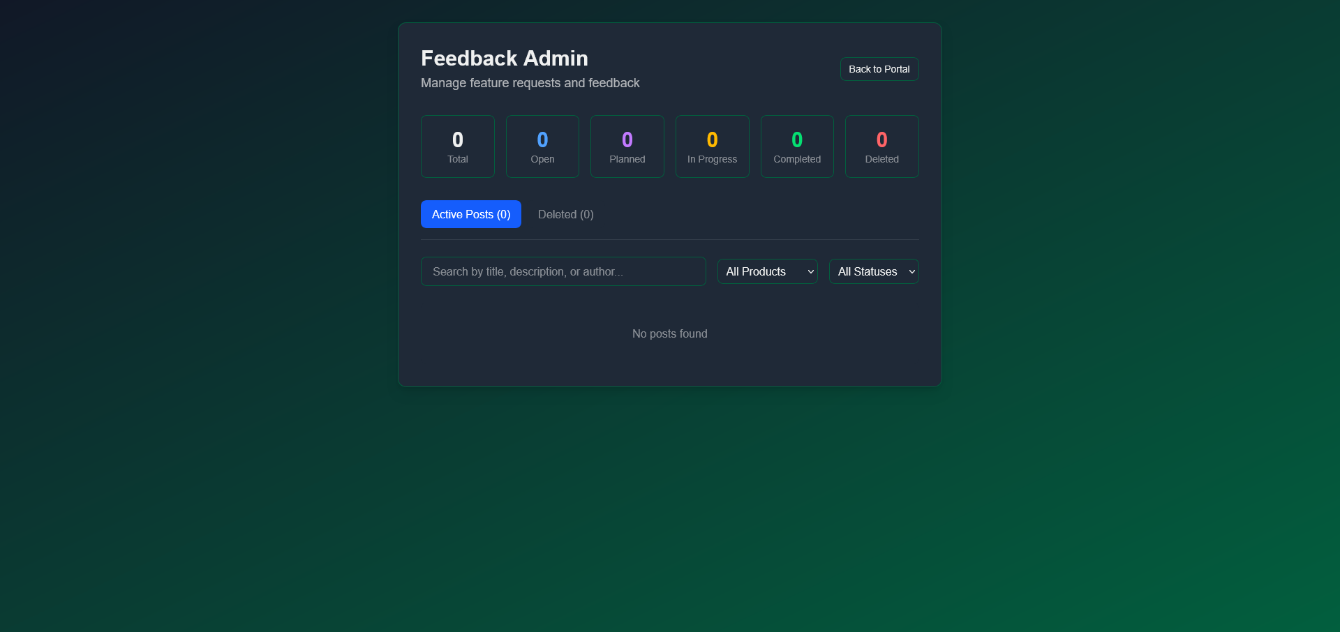 Feedback Admin showing the list of requests with status dropdowns and merge options