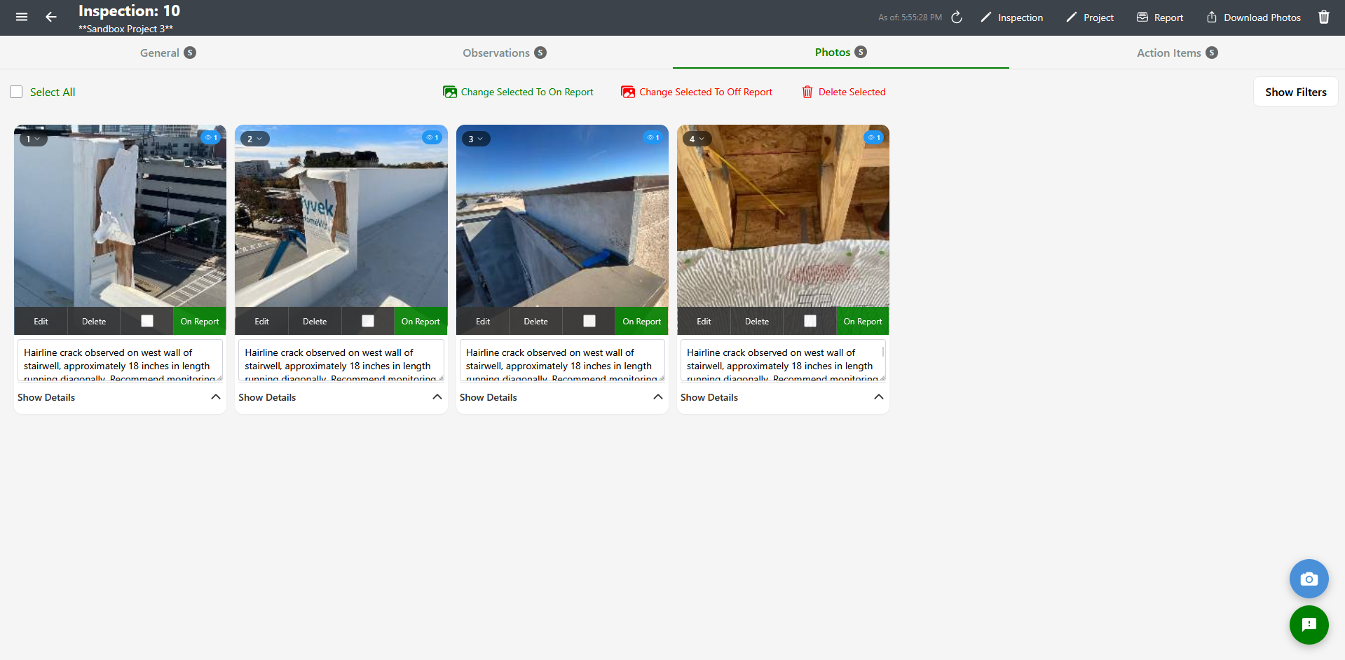 Photos tab with photo grid and filter controls