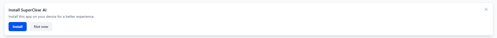 Install prompt banner with Install and Not now buttons