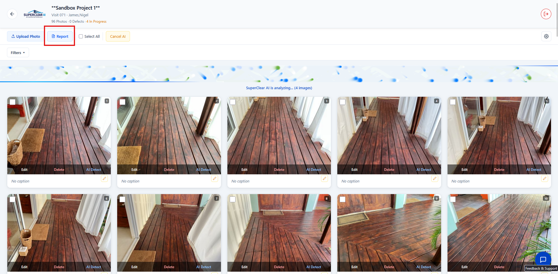 SuperClear AI Screen toolbar with Report button highlighted