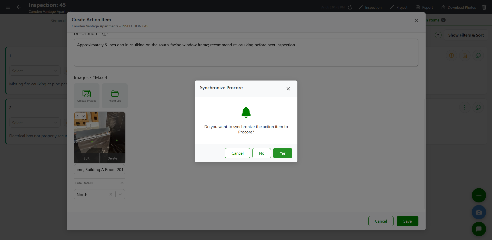 Synchronize Procore confirmation dialog