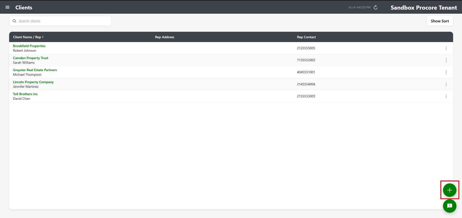 Clients screen with Add button highlighted