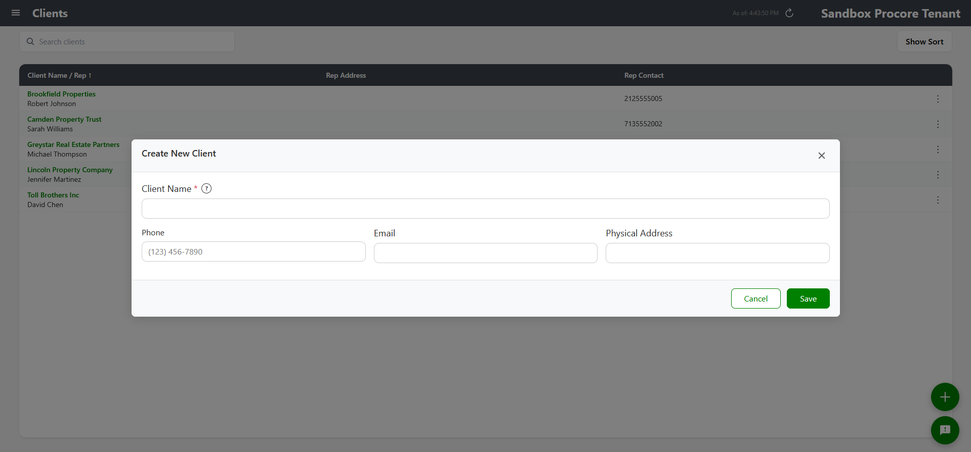 Create New Client form