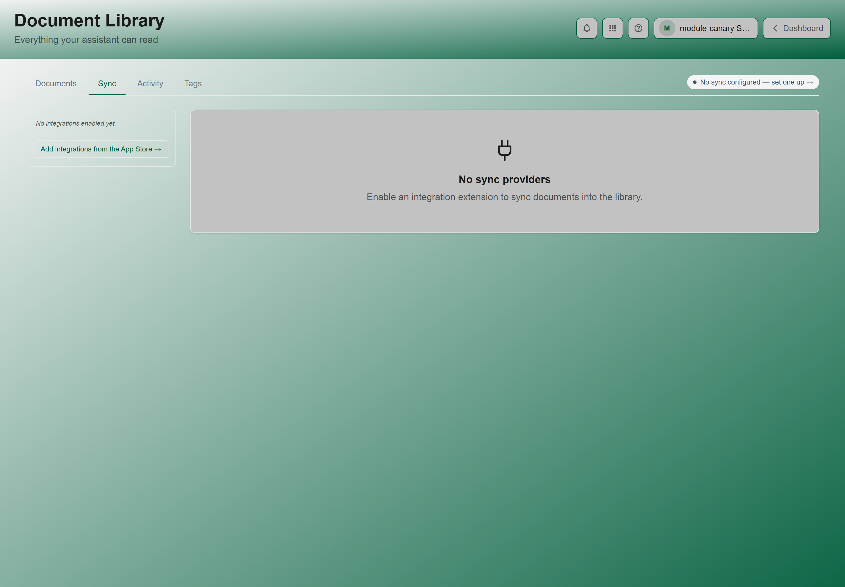 The Document Library Sync tab, showing the sync provider list